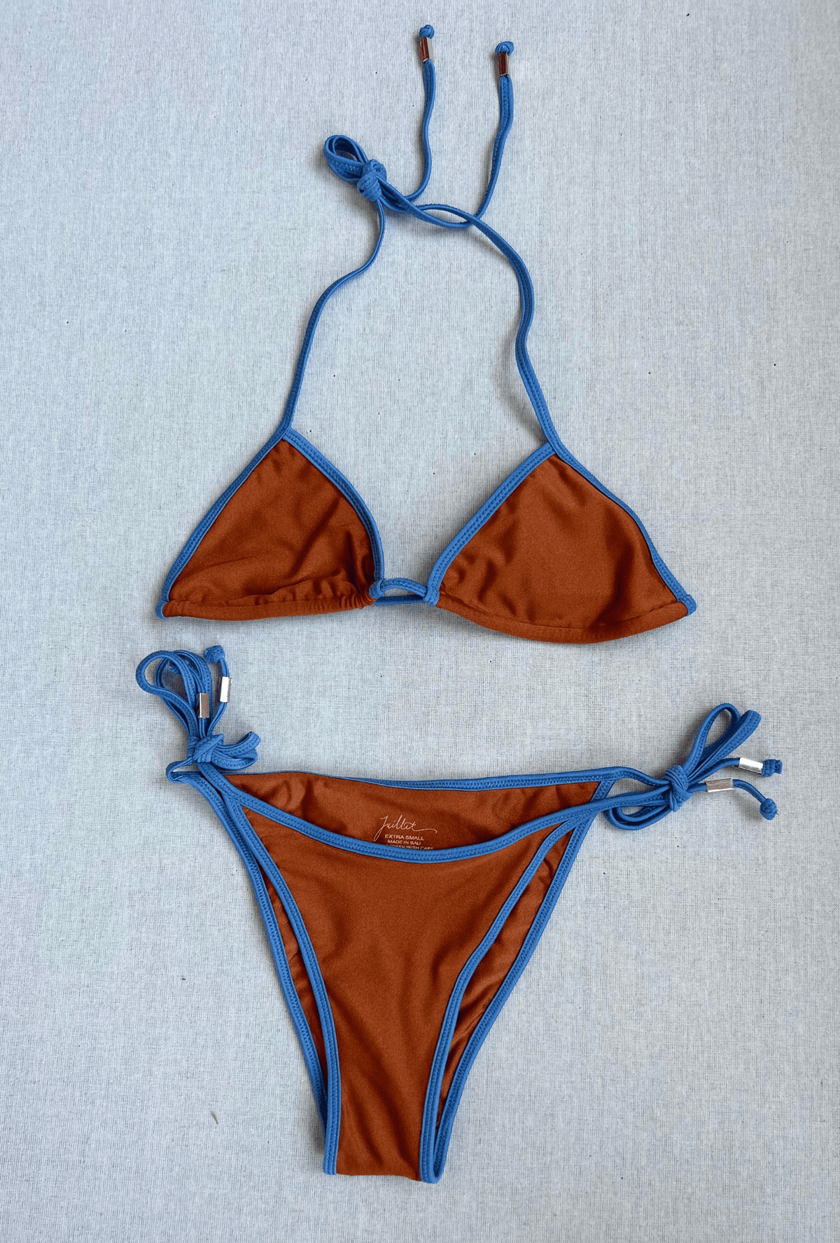 triangle top / rose bottom in rust / blue - size xs
