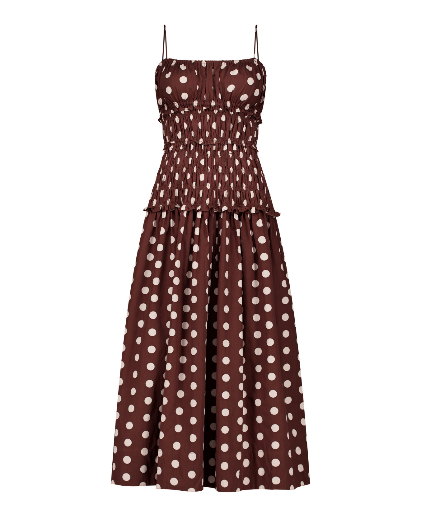 The Amelia Dress in Brown/Ivory Polka Dot