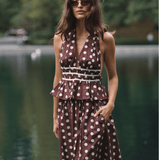 The Violet Top in Brown Polka Dot