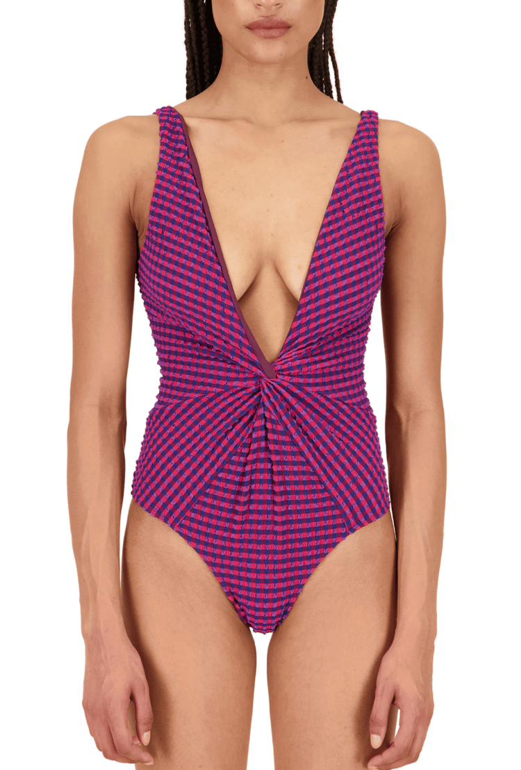 Olivia One Piece in Fig Plaid