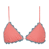 'Juillet x Lilly Sisto': The Elsa Top in Red Gingham/ Blue Crochet