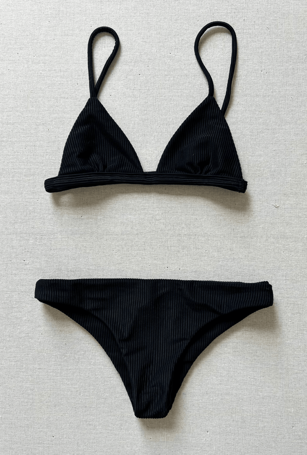 triangle top / sporty bottom in black rib- size small