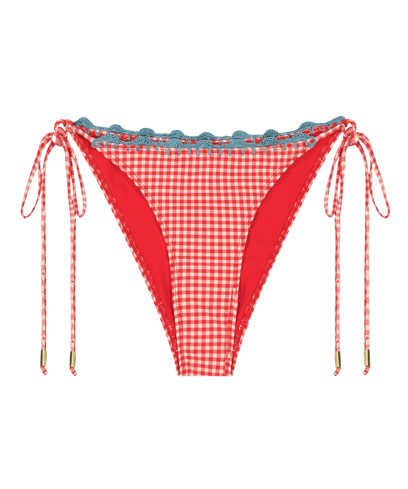 'Juillet x Lilly Sisto' The Nat String Bottom in Red Gingham/ Blue Crochet
