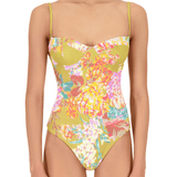 The Bowie One Piece in Chartreuse Floral