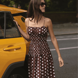 The Amelia Dress in Brown/Ivory Polka Dot