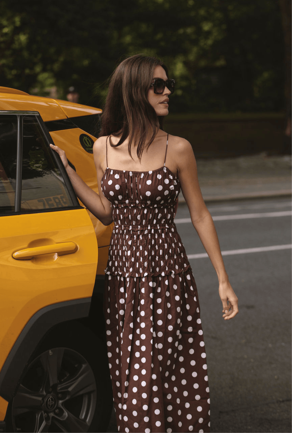 The Amelia Dress in Brown/Ivory Polka Dot