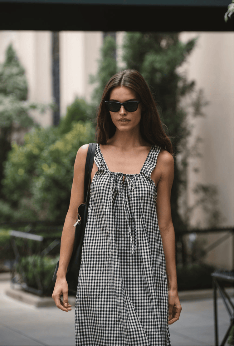 The Sienna Midi Dress in Tuxedo Plaid