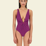 Olivia One Piece in Fig Plaid